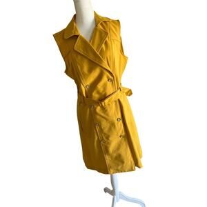 Sharagano New Mustard Double breasted, Sleeveless, belted Dress Size 10.